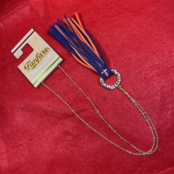 Fanfare Fashion Hammered Ring & Orange & Blue Suede Tassel Necklace - Picture 2 of 12